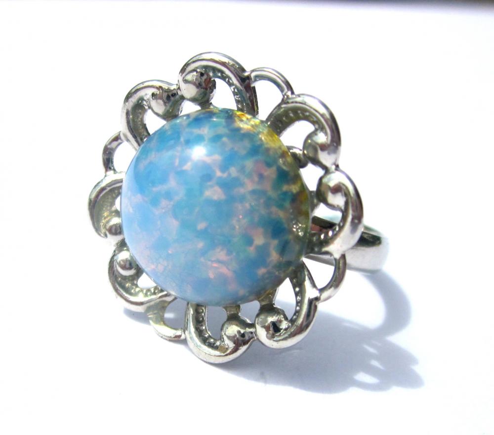 Blue "Opal" Flower Ring, summer jewelry, summer ring