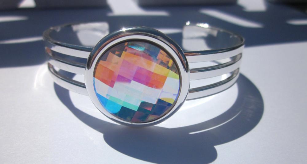 Swarovski Crystal Cuff Bracelet- 30mm Purple Haze center Crystal