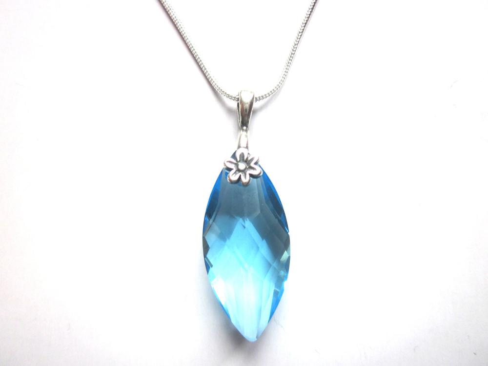 Sparkling Aquamarine Swarovski Crystal Navette Pendant on Sterling Siver Snake chain, Sparkle for a Cause, Feed The children, summer jewelry