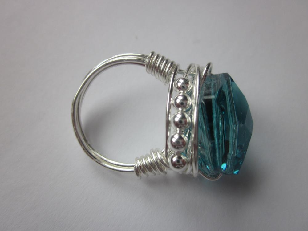 Swarovski crystal "Indocolite Cosmic" wire wrapped cocktail ring