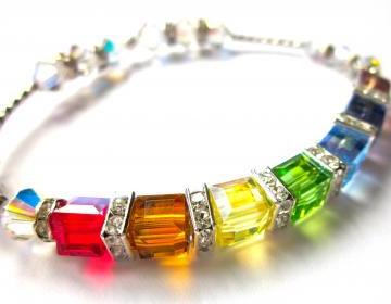 Sparkling Swarovski Crystal " Covenant" Cube Bracelet, rainbow bracelet, Summer jewelry,religious jewelry, sparkle for a cause